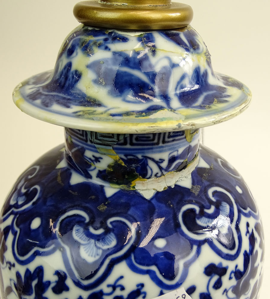 Antique Chinese Blue and White Porcelain Vase Now As Lamp.