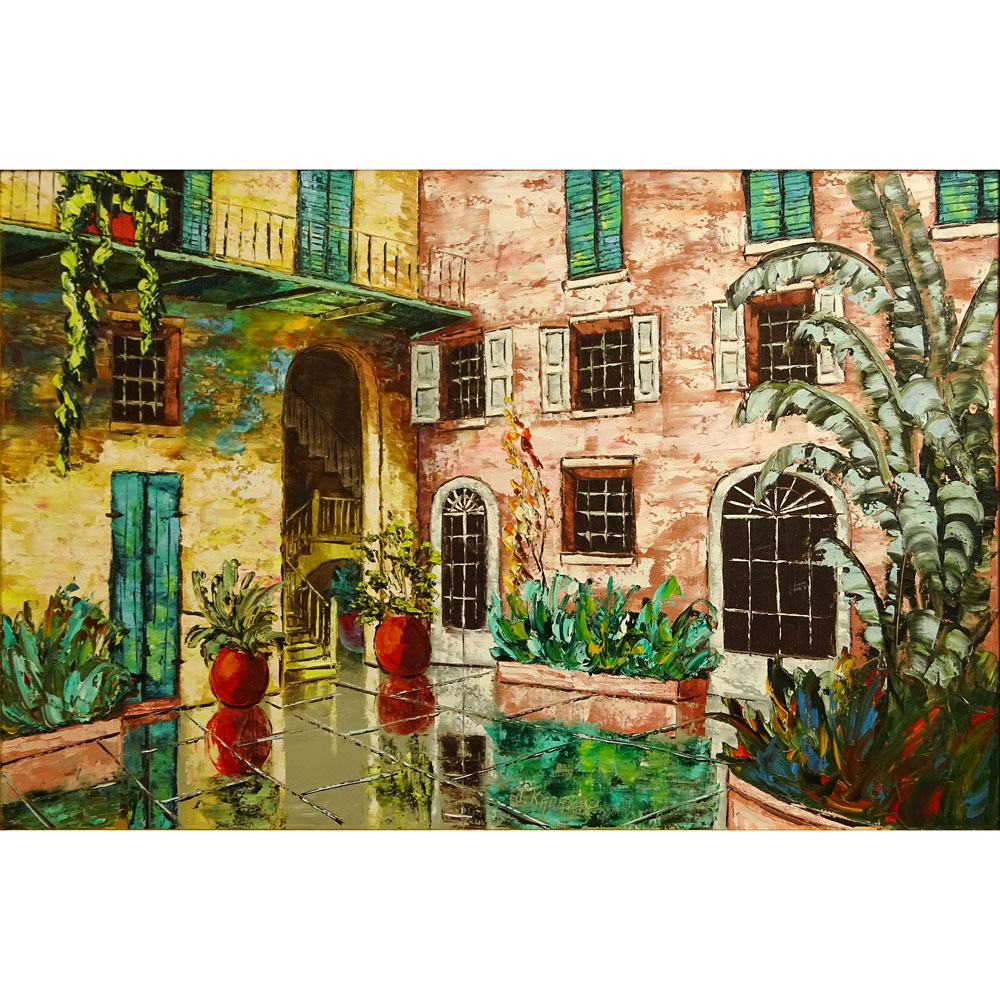 Joseph Kadanec, American (20th C) Oil on canvas "New Orleans Courtyard" 