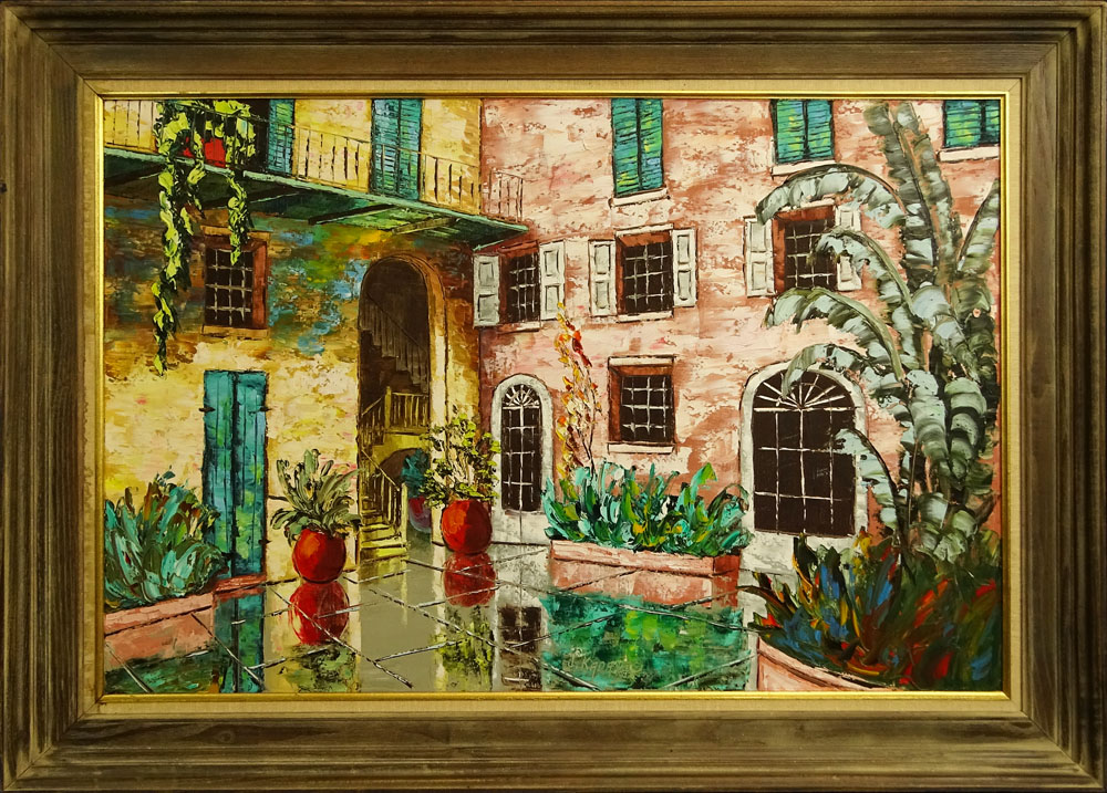 Joseph Kadanec, American (20th C) Oil on canvas "New Orleans Courtyard" 