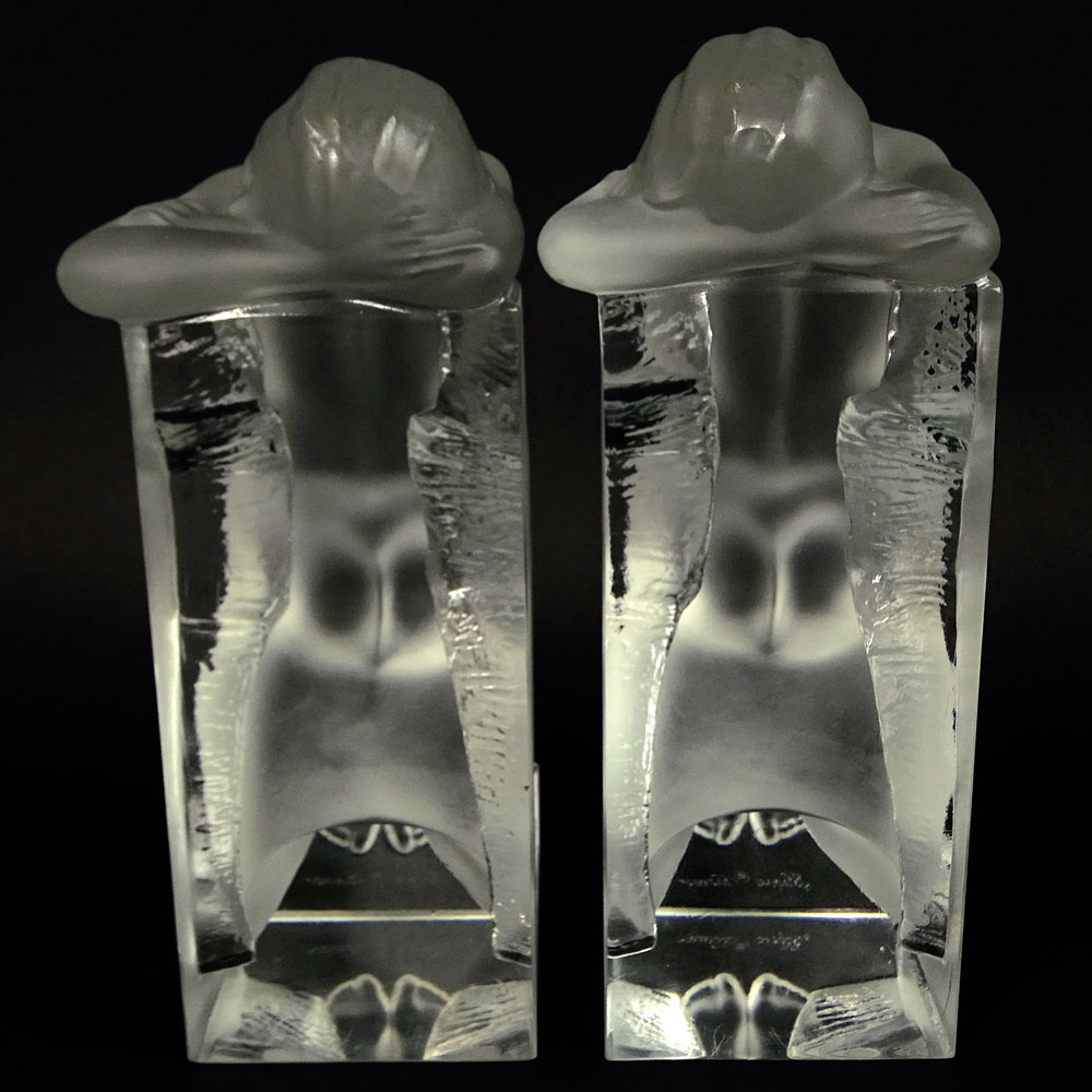 Pair Lalique "Reverie" Crystal Bookends.