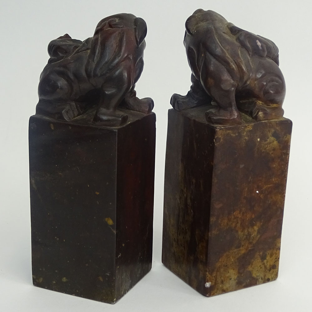Pair of Antique Chinese Hardstone Figural Seal Chops.