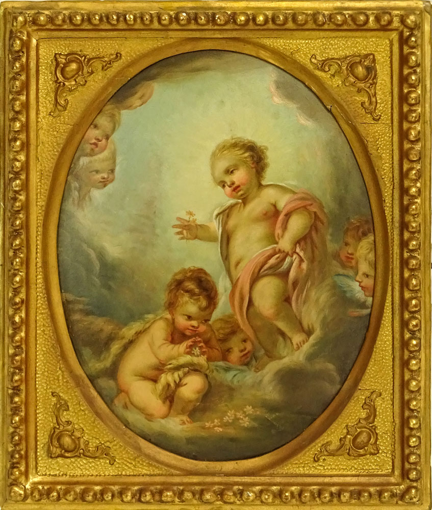 Antique Italian Painting on Wood "Cherubs".