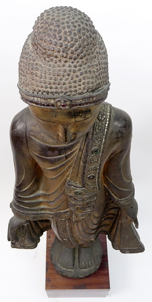 Large Vintage Thai Carved Wood Buddha Figure.