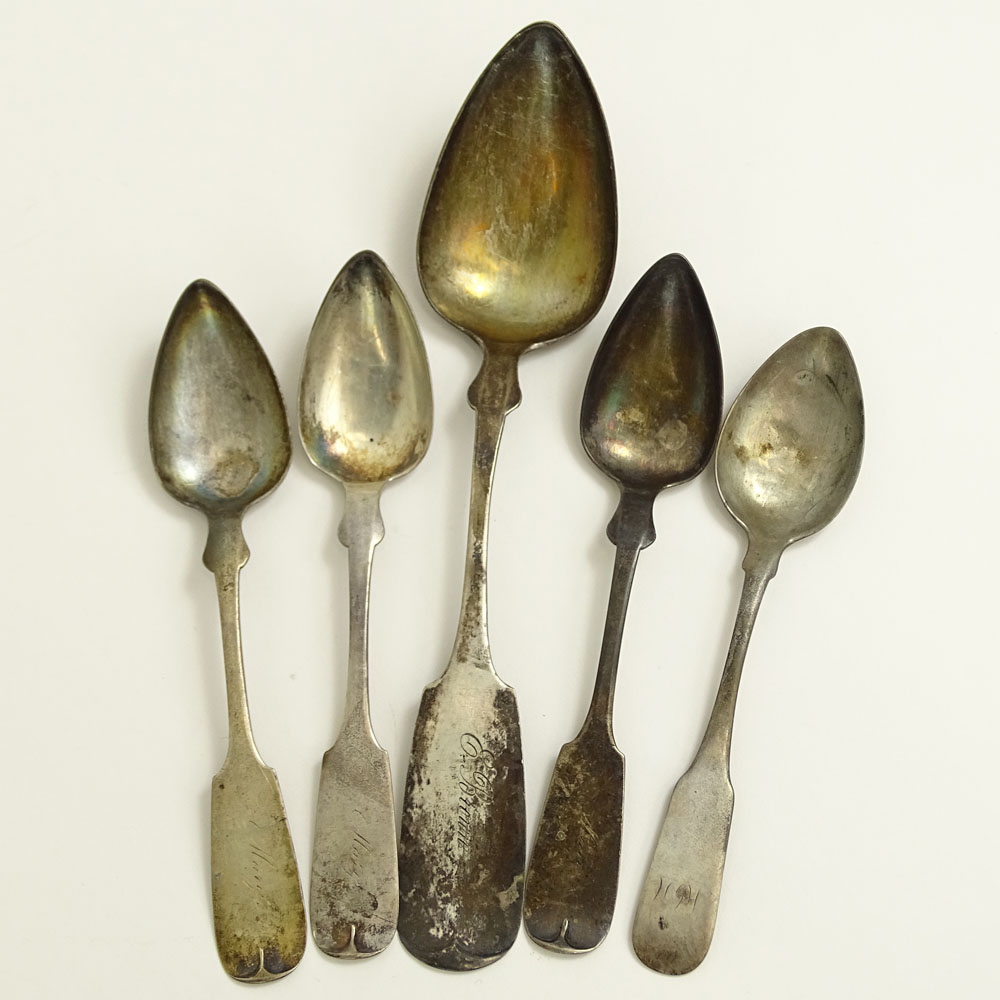 Collection of Five (5) American Antique Coin Silver Spoons