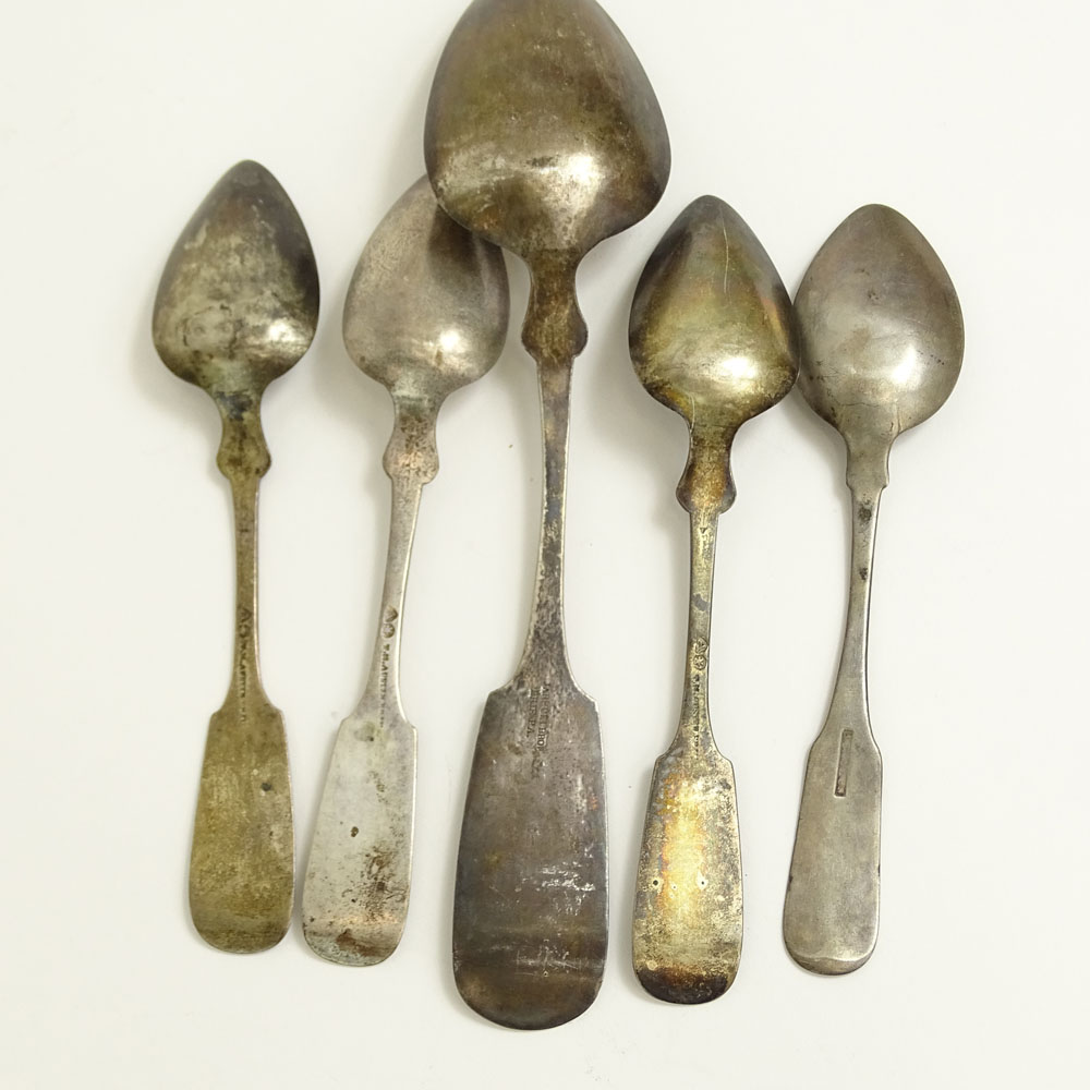 Collection of Five (5) American Antique Coin Silver Spoons