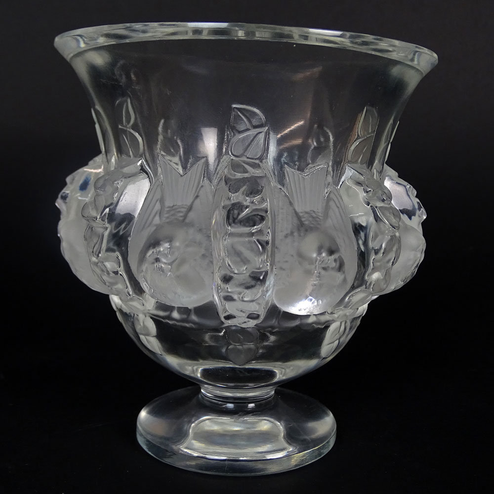Two Pieces Lalique Art Glass. Includes "Goujon" ring tray, "Dampierre" Vase 5". 