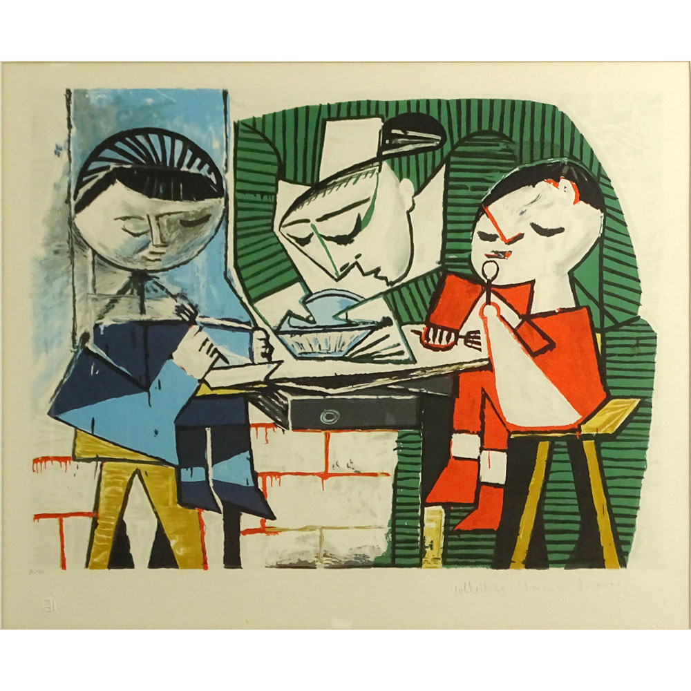 after: Pablo Picasso, Spanish (1881-1973) Marina Picasso Estate Lithograph "Le Repas des Enfants" 