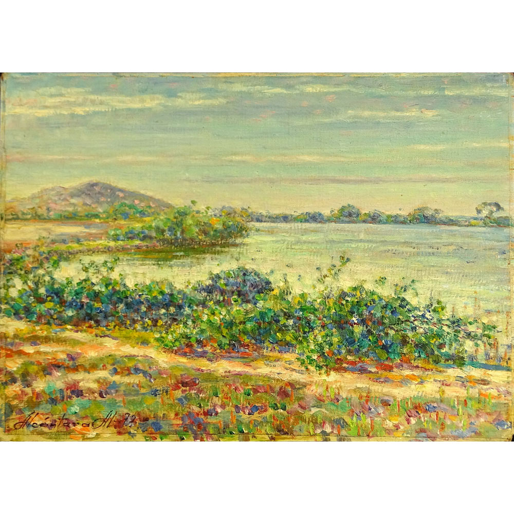 Antonio Alcantara, Venezuelan ( born 1918) Oil Canvas Laid on Panel, Landscape with Flowers.