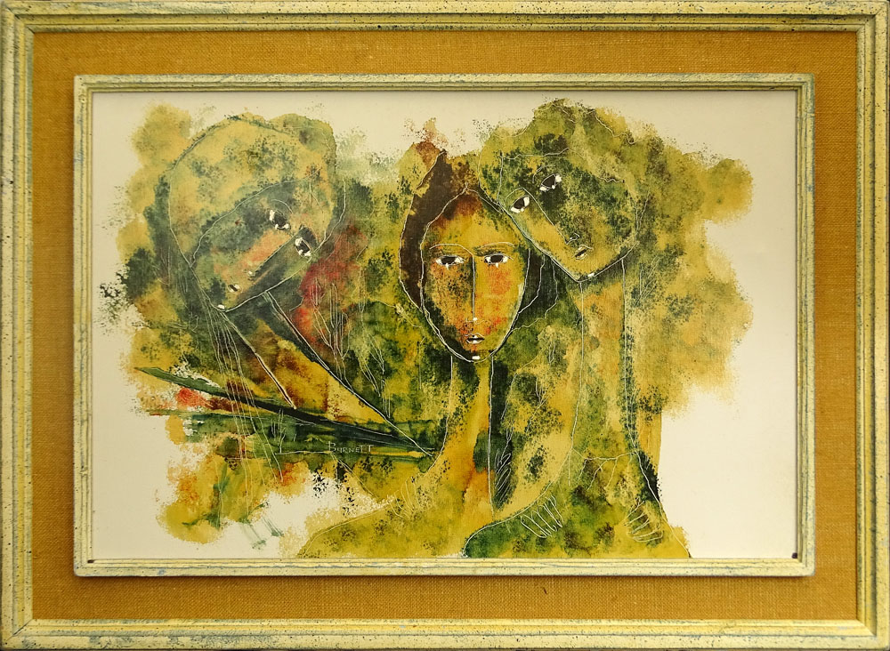 Calvin W. Burnett, Russian-American (1921-1977) Oil on Canvas, "Three Girls". 