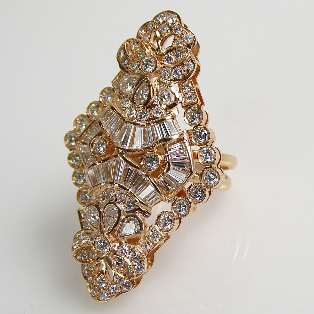 Lady's Approx. 4.0 Carat Multi Cut Diamond and Rose Gold Ring.