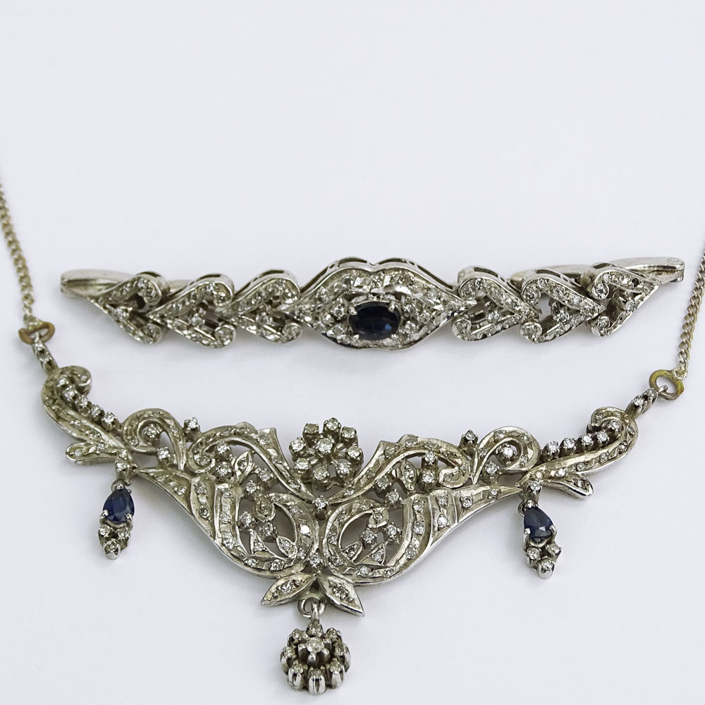 Vintage Two (2) Piece Single Cut Diamond, Sapphire and Silver Suite Including Necklace and Bracelet. 
