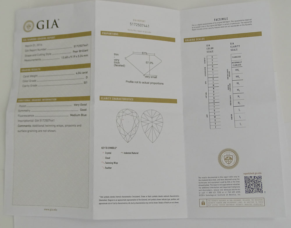 Important GIA Certified 4.04 Carat Pear Brilliant Diamond.