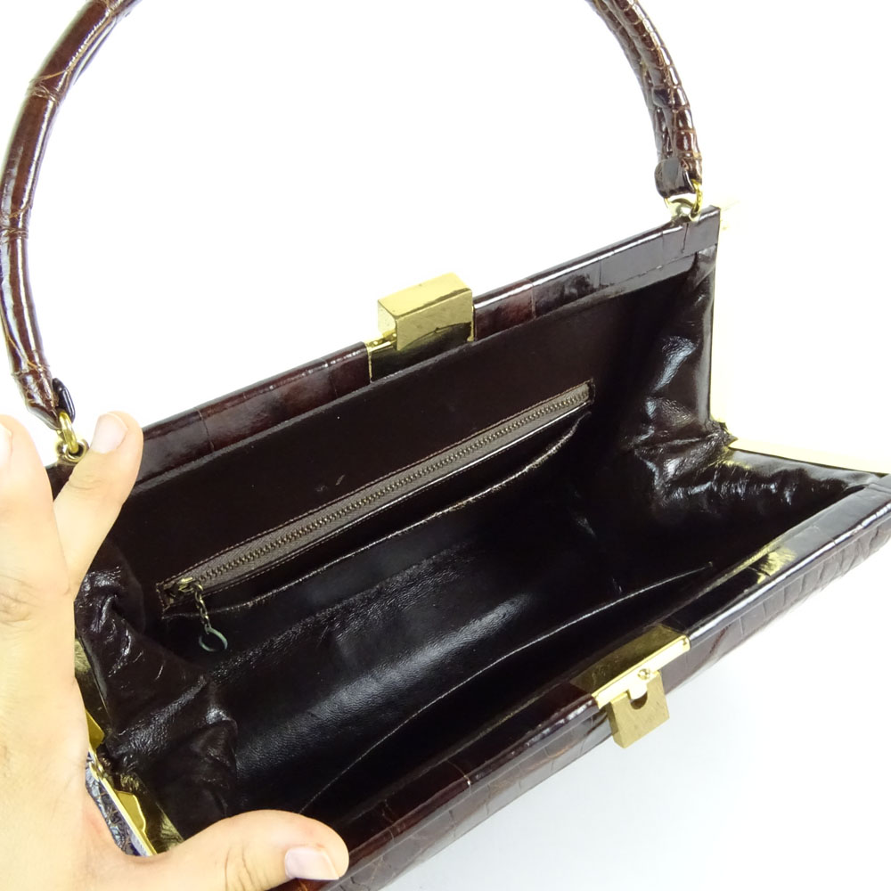 Vintage Alligator Handbag. Rich brown color with gold tone hardware
