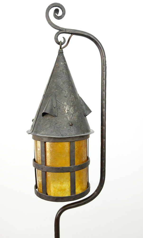 Arts & Crafts Wrought Iron Lantern With Mica Shade