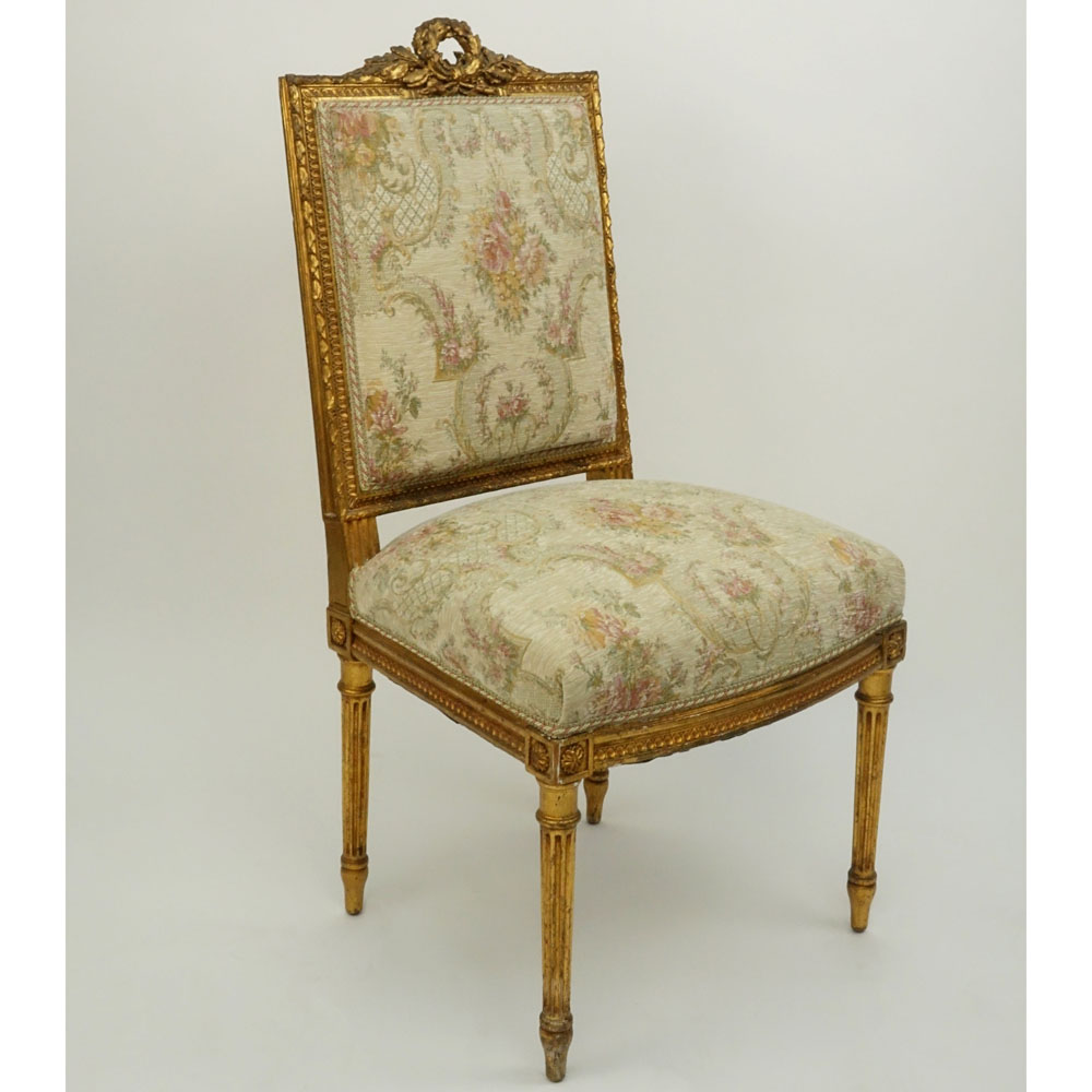 Vintage French Giltwood Upholstered Side Chair
