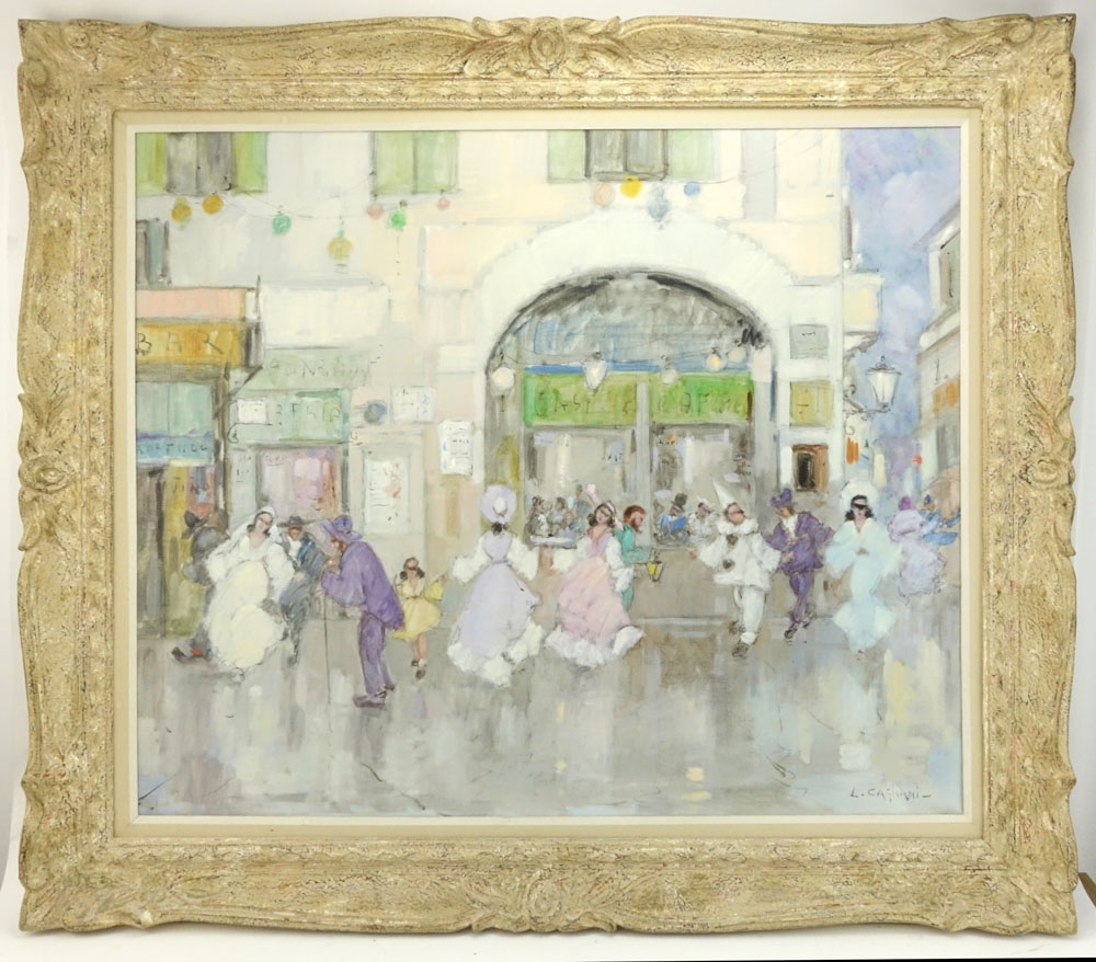 Luigi Cagliani, Italian (20th C) Oil on canvas "Paris Street Scene" 