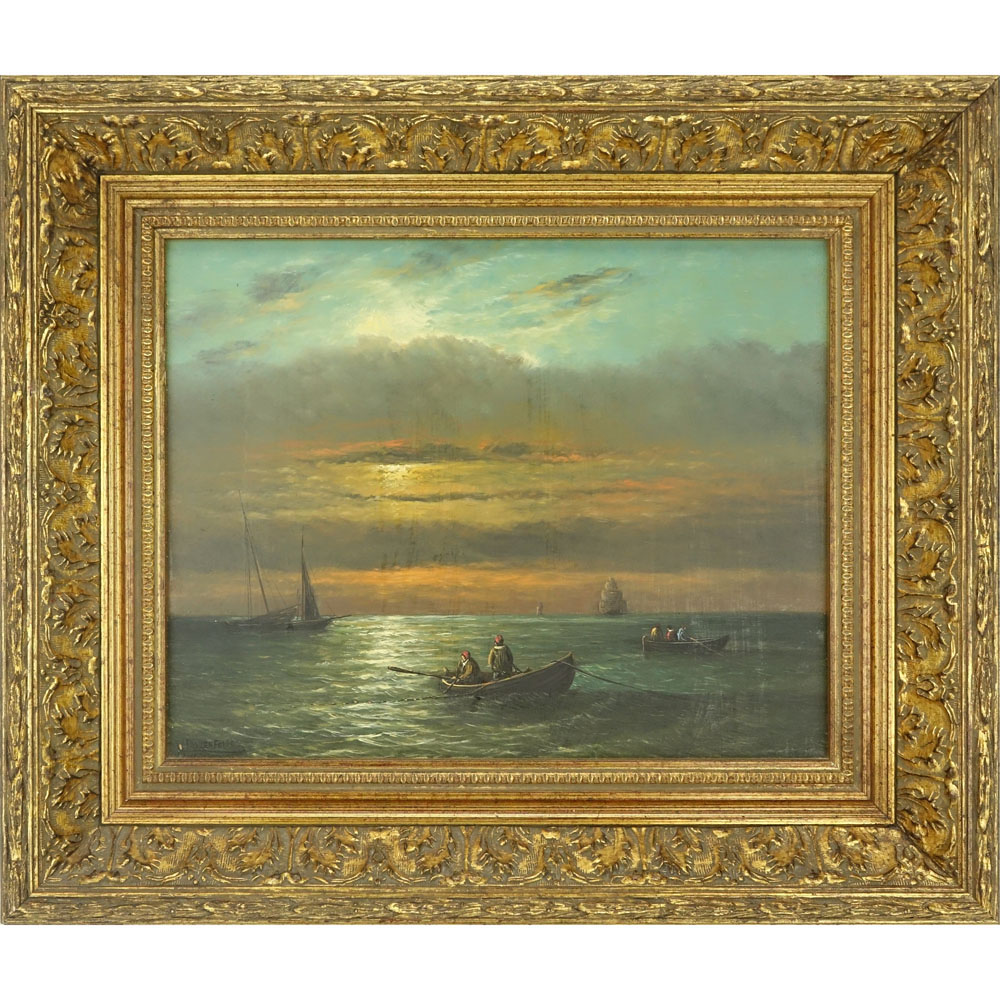 Hendrik Frauenfelder, Dutch  (1885 - 1922) Oil on panel "Fishing at Dawn" 