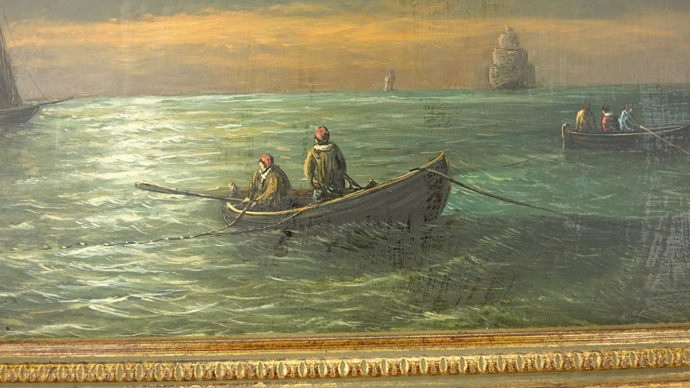 Hendrik Frauenfelder, Dutch  (1885 - 1922) Oil on panel "Fishing at Dawn" 