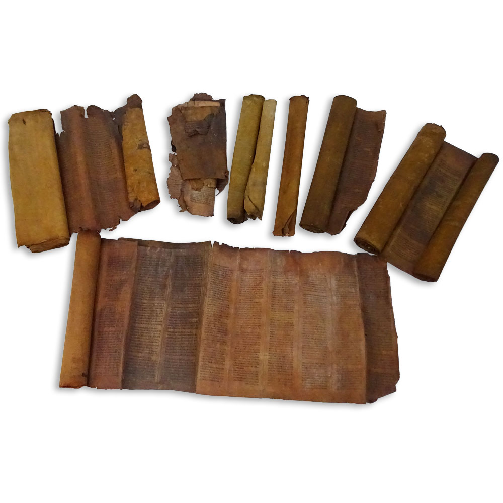 Collection of Seven (7) Antique Possibly 18th Century or earlier Torah Scrolls on Vellum.