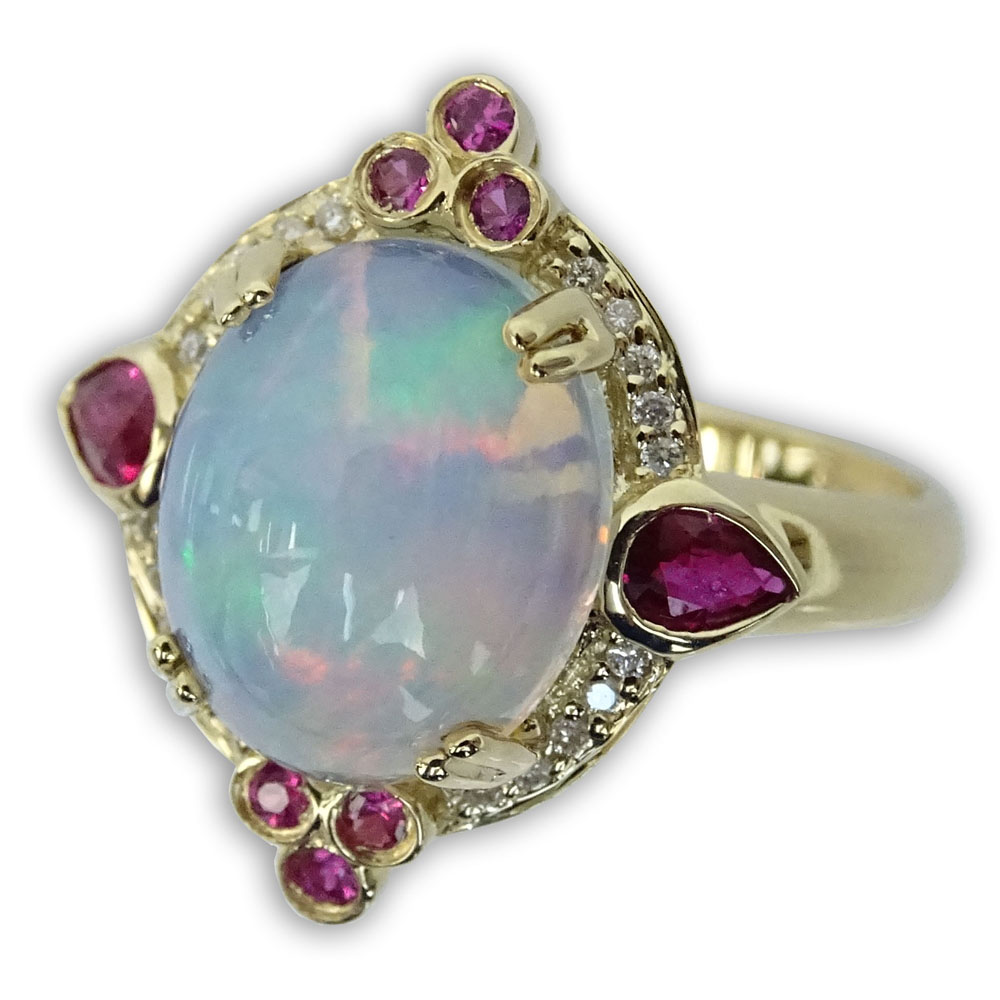 Approx. 3.05 Carat White Opal and 14 Karat Yellow Gold Ring