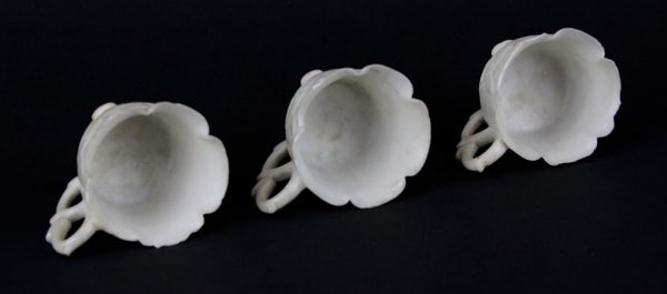 Set of Three (3) Antique Chinese Carved White Jade Tea Cups.