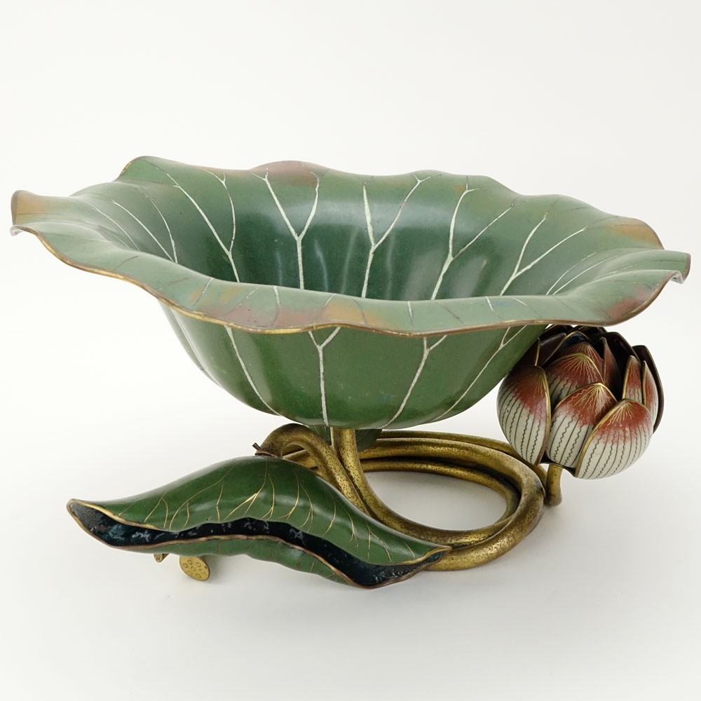 18/19th Century Qing Dynasty Chinese Cloisonne Enamel Lotus-Leaf Form Washer