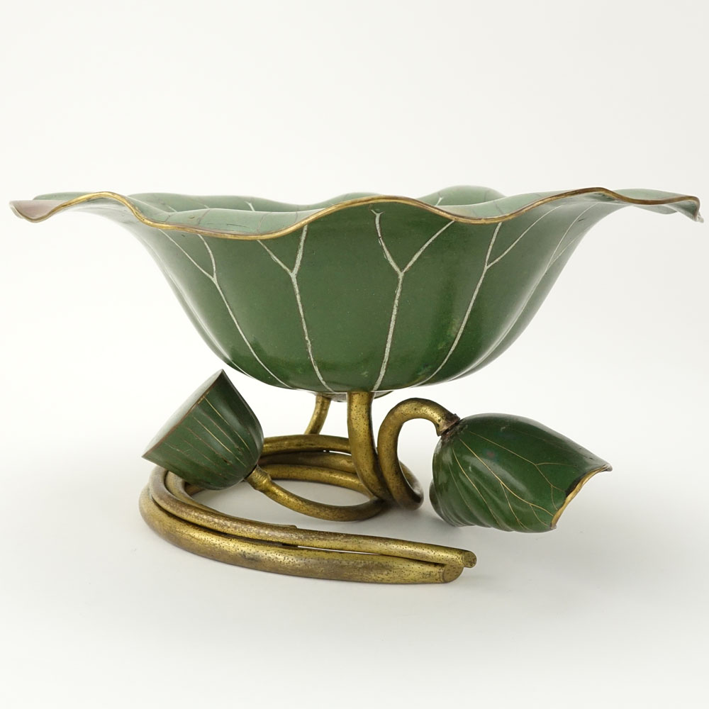 18/19th Century Qing Dynasty Chinese Cloisonne Enamel Lotus-Leaf Form Washer