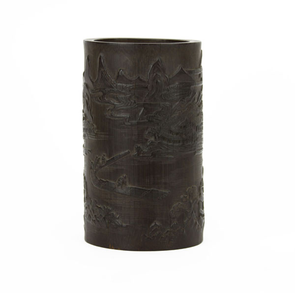 19th Century Chinese "Ode To The Red Cliff" Carved Bamboo Brushpot