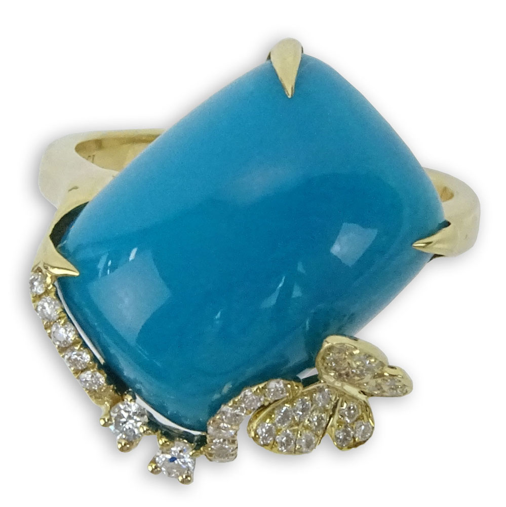 Approx. 9.36 Carat Turquoise and 18 Karat Yellow Gold Ring