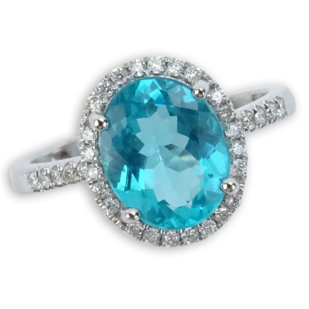 Approx. 2.53 Carat Oval Cut Apatite and 18 Karat White Gold Ring