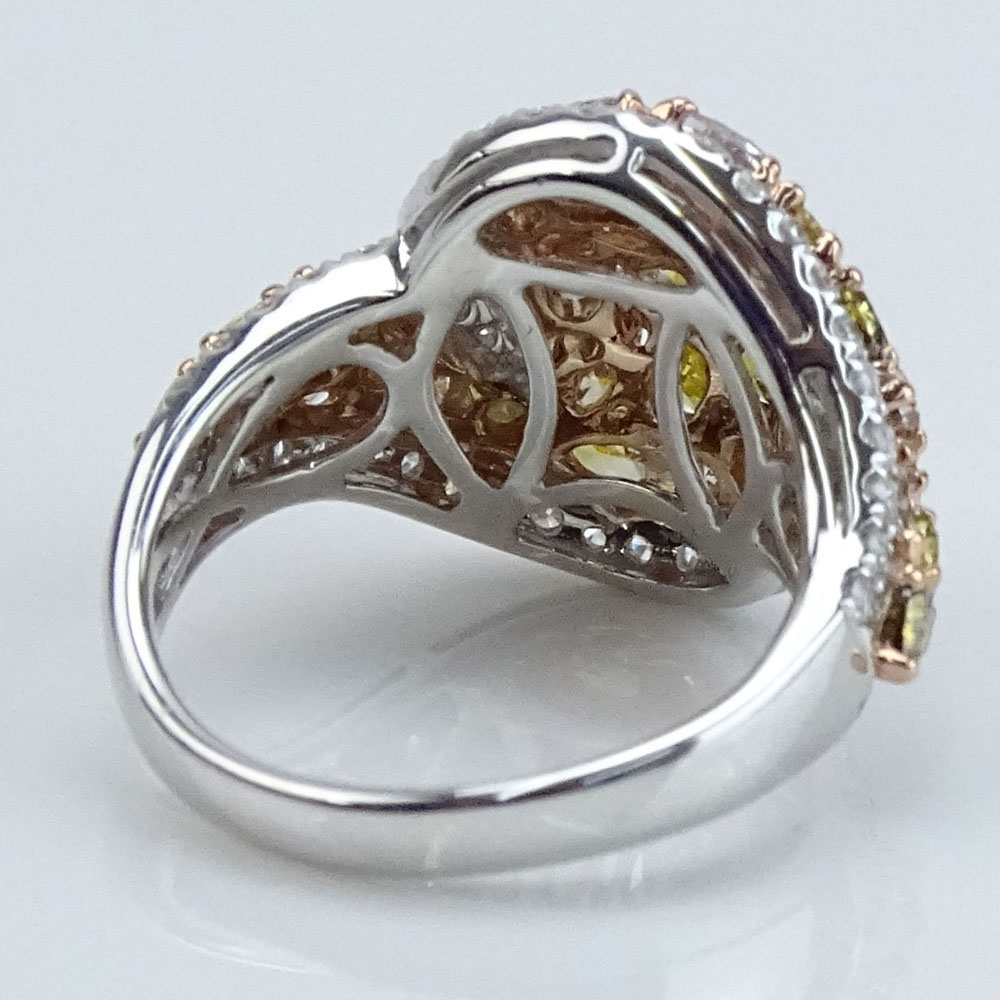2.30 Carat Multi Color Diamond, .95 Carat Round Cut Diamond and 18 Karat White Gold Ring