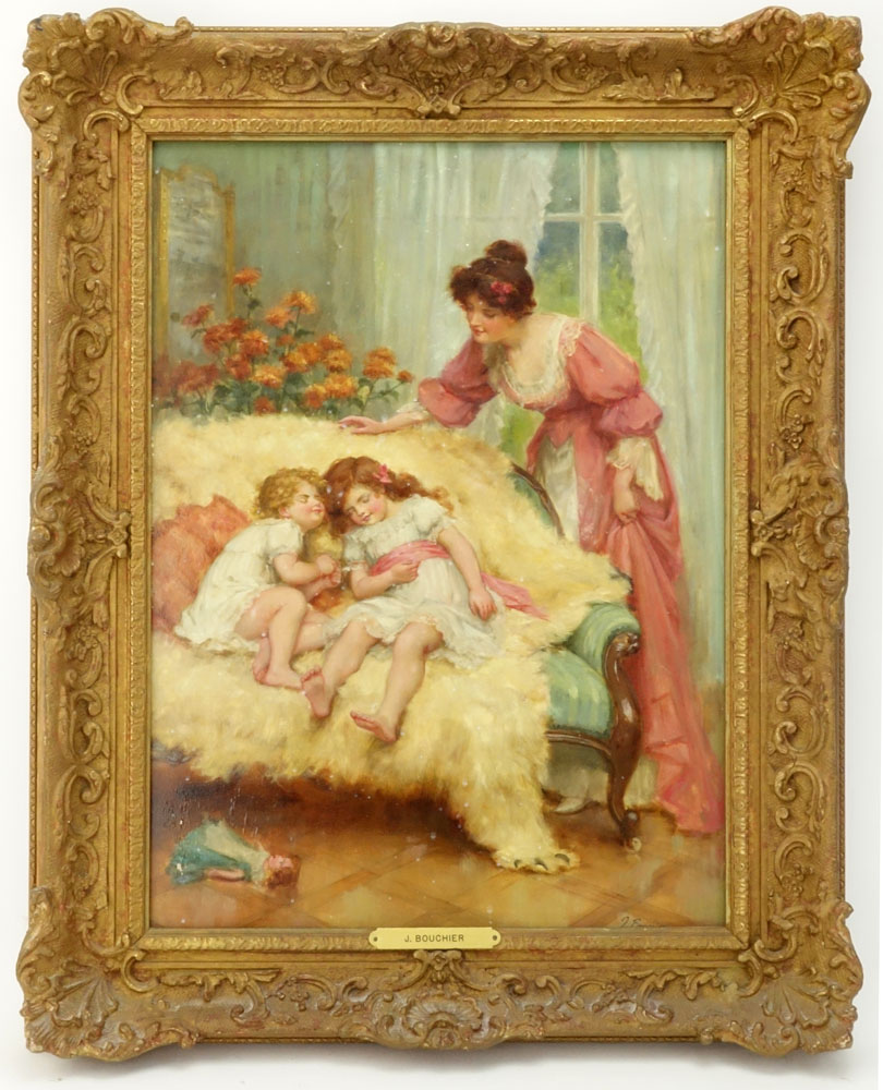 J. Bouchier, (19/20th C) Oil on panel "Nap Time"