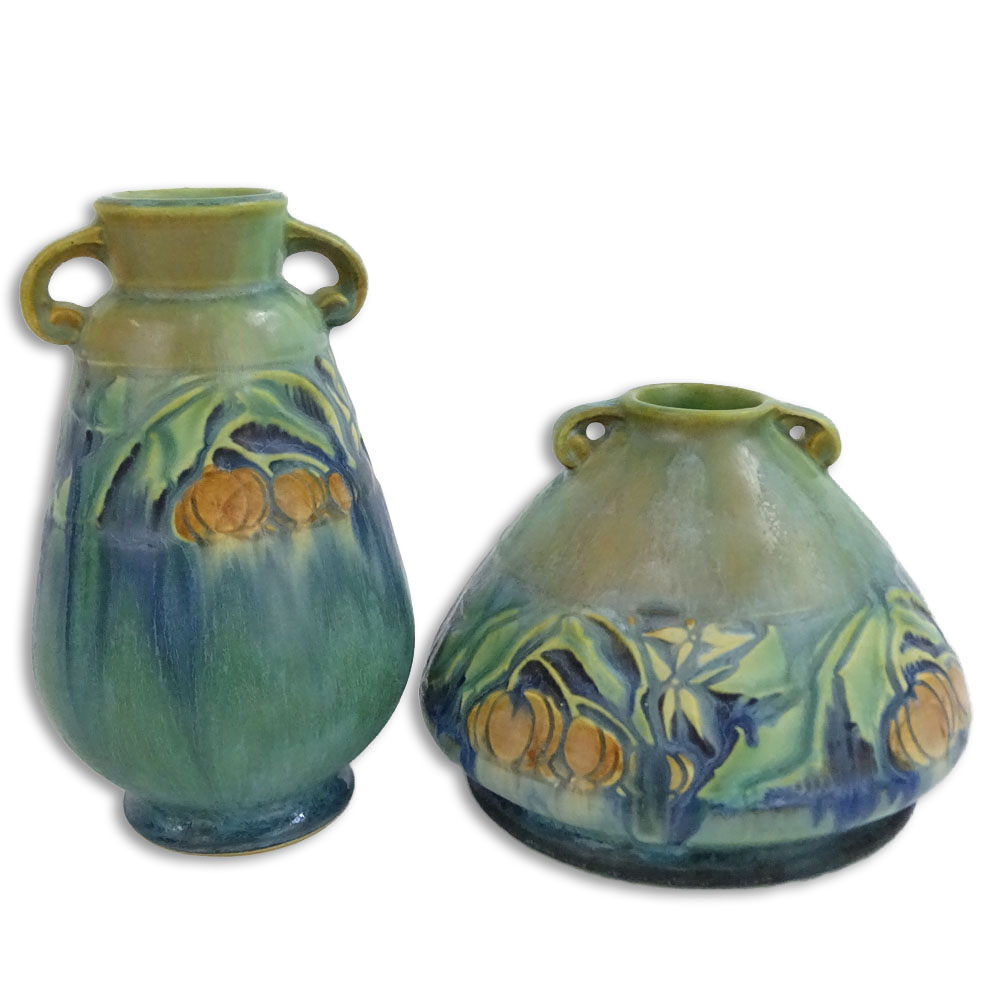 Lot of Two (2) Roseville Green Baneda Pottery Vases