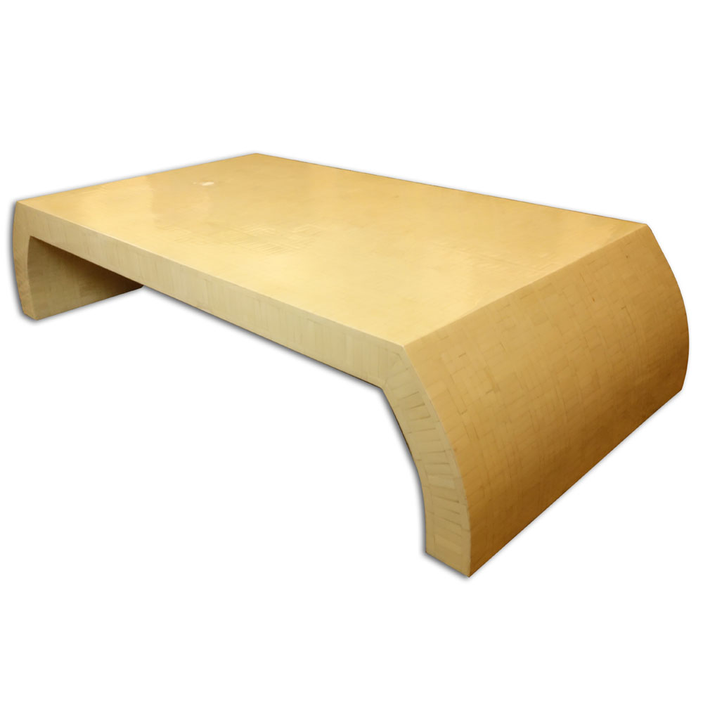 Large Mid Century Modern Karl Springer Style Bone Inlaid Coffee Table