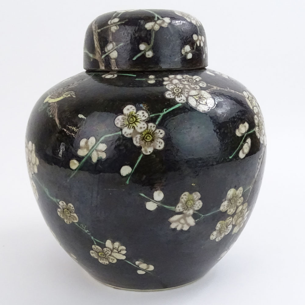 Vintage Chinese Famille Noir Porcelain Ginger Jar