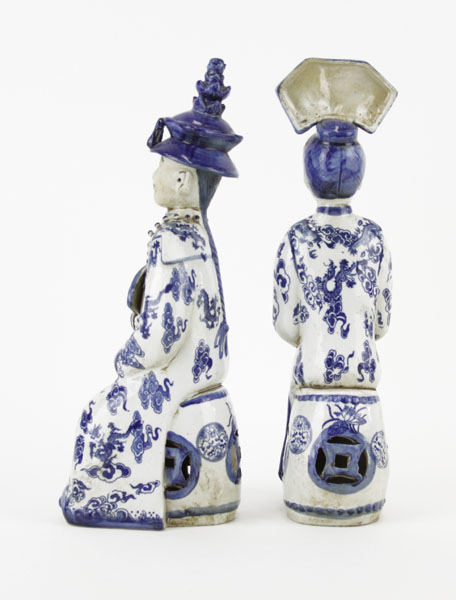 Two (2) 20th Century Chinese Blue and White Porcelain Seated Figures