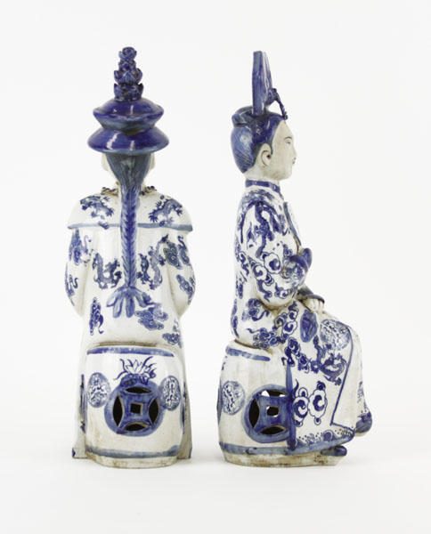 Two (2) 20th Century Chinese Blue and White Porcelain Seated Figures