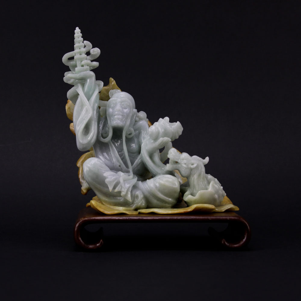 Chinese Republic Period Carved White/Pale Green and Russet Jadeite "Lohan" Figurine