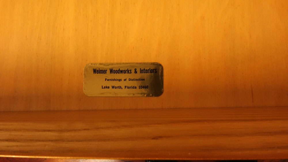 Modern Three (3) Drawer Console. Label on inside of drawer Weimer Woodworks, Lake Worth Fl