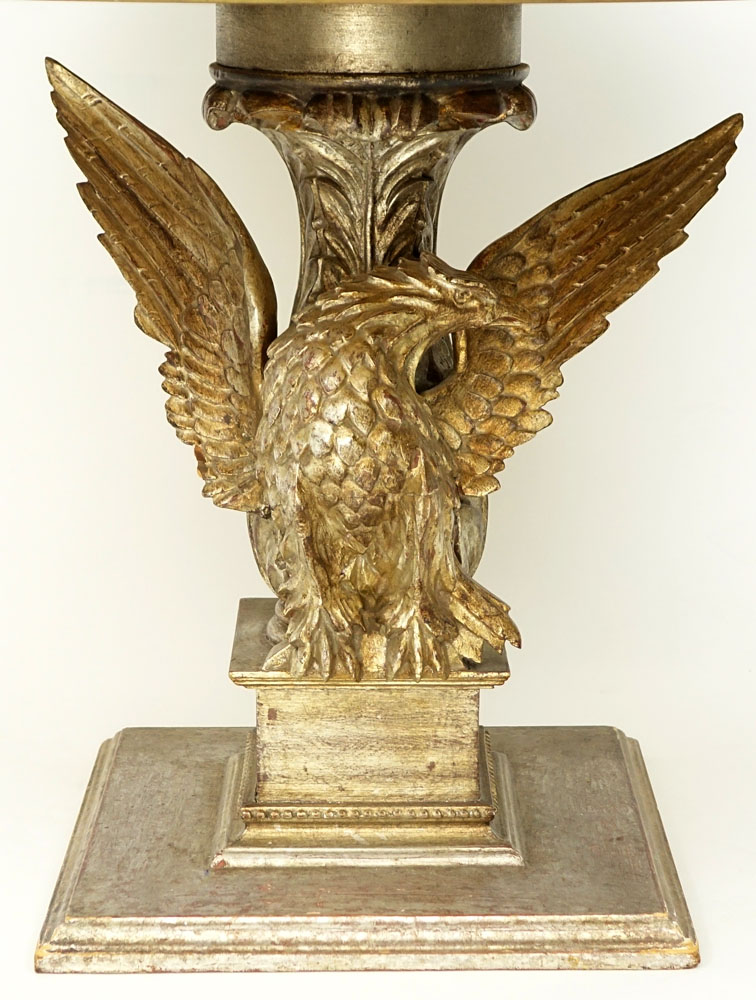 Mid 20th Century Carved and Gilt Wood Figural Eagle Table Base with Green Marble Top