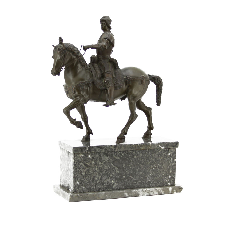 Vintage Bronze Sculpture on Marble Base "Soldier On Horseback" 