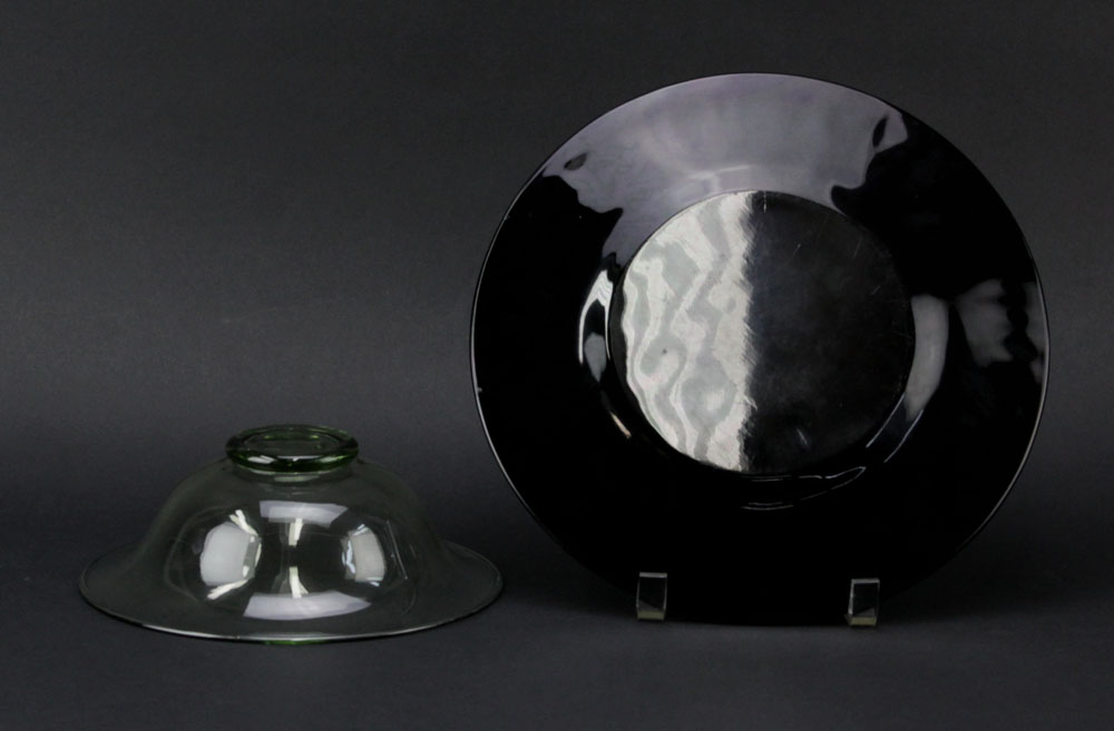 Lalique Black Glass "Algues/Tree of Life" Plate and a studio glass bowl