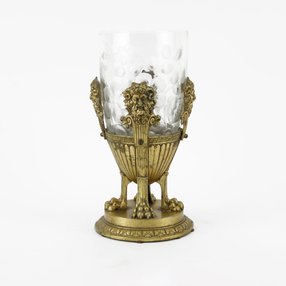 Vintage Crystal and Gilt Metal Ovoid Centerpiece Vase