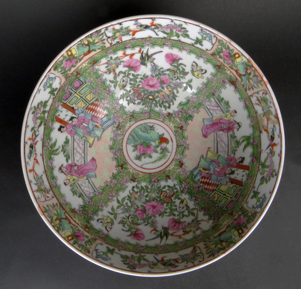 Chinese Porcelain Rose Medallion Punch Bowl