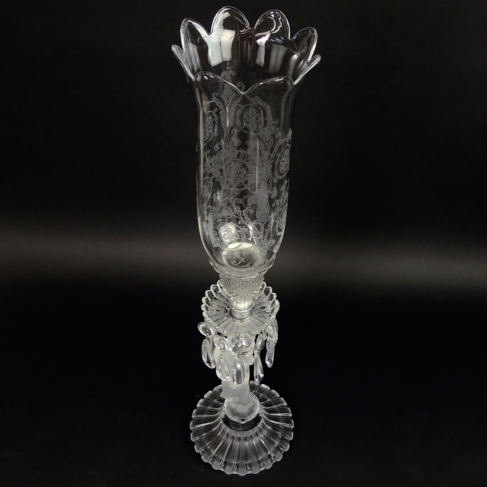 Baccarat Figural Candlestick With Prisms and Etched Hurricane Shade