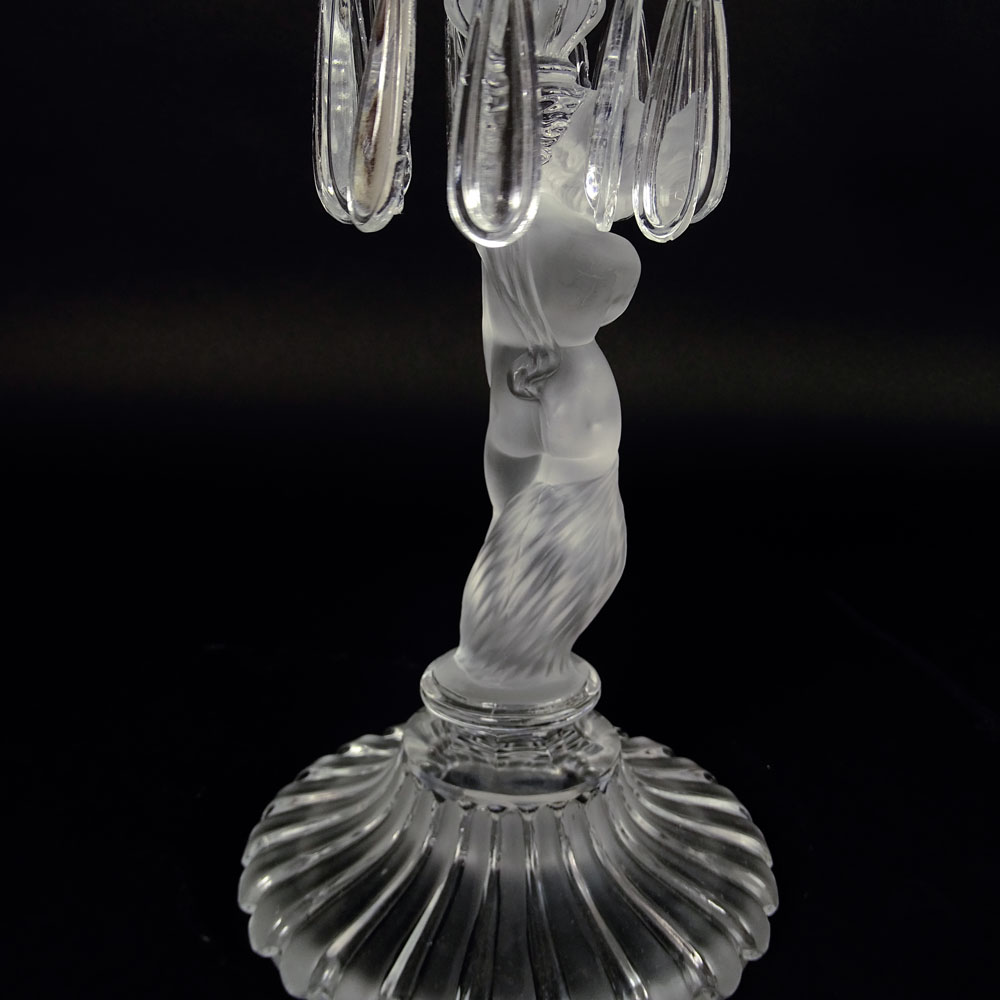 Baccarat Figural Candlestick With Prisms and Etched Hurricane Shade