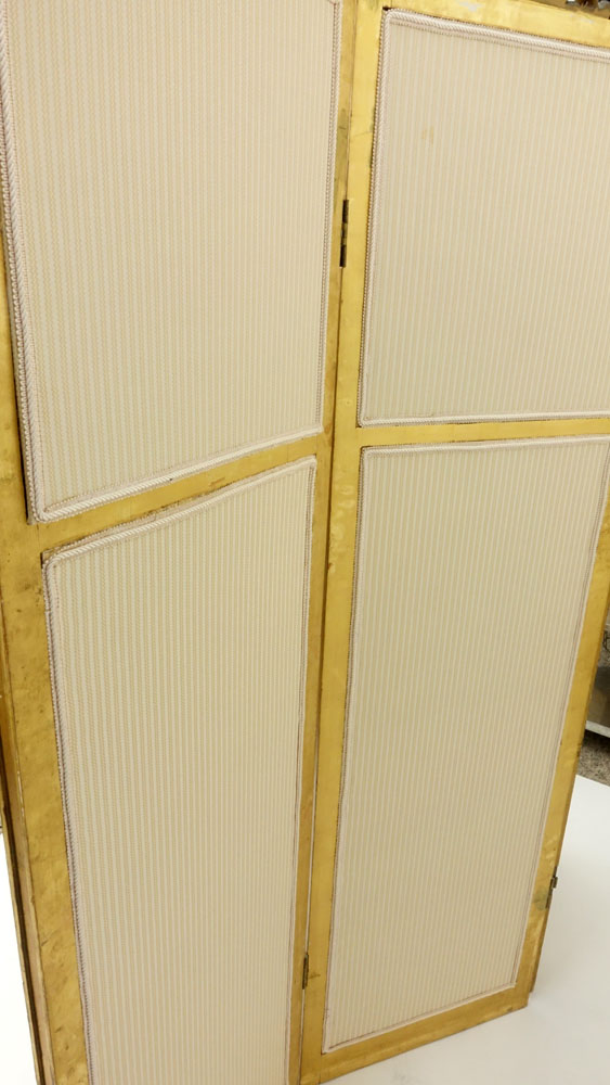 Early 20th Century French Giltwood Upholstered And Mirrored Three (3) Panel Screen