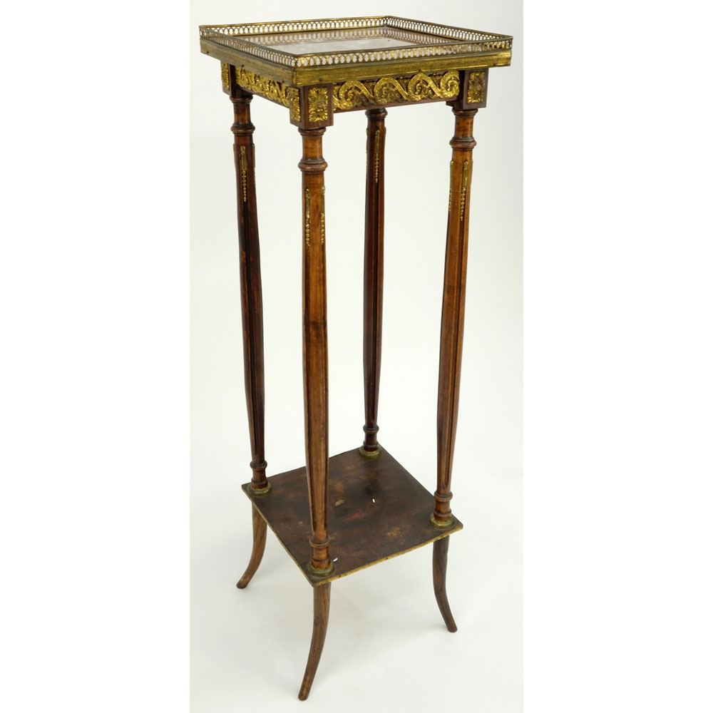 Vintage Marble Top Mahogany Pedestal With Brass Gallery