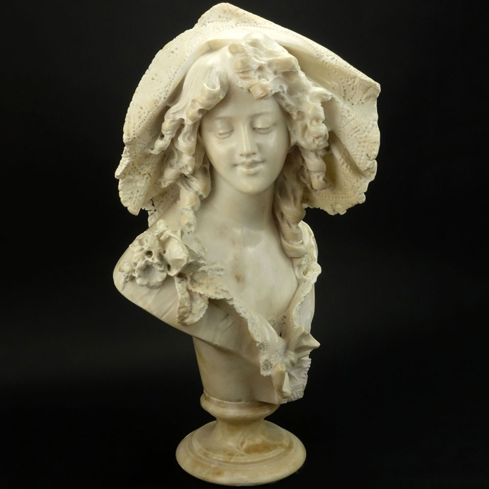 19/20th Century Polished Alabaster  "Beauty with Lace-trimmed Hat"