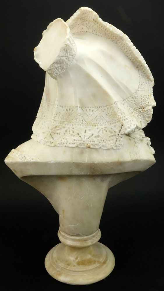 19/20th Century Polished Alabaster  "Beauty with Lace-trimmed Hat"